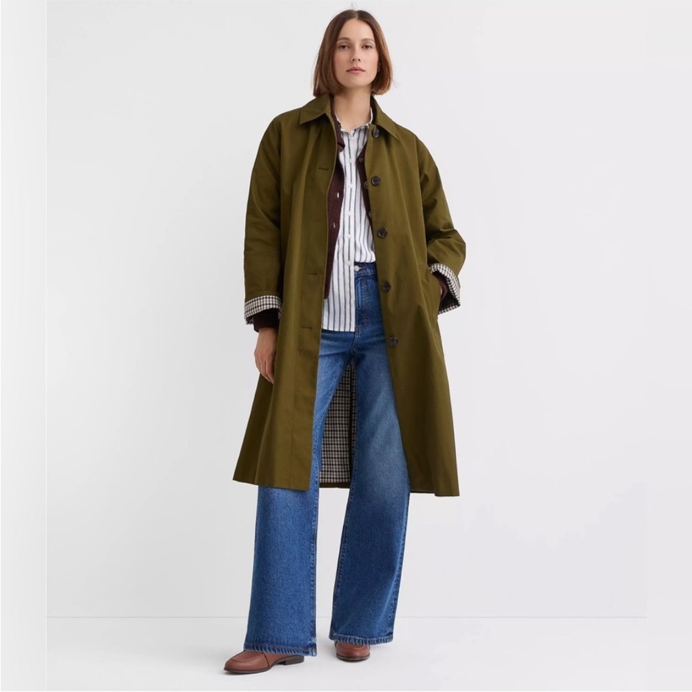LOFT Olive Green Trench Coat with Plaid Lining